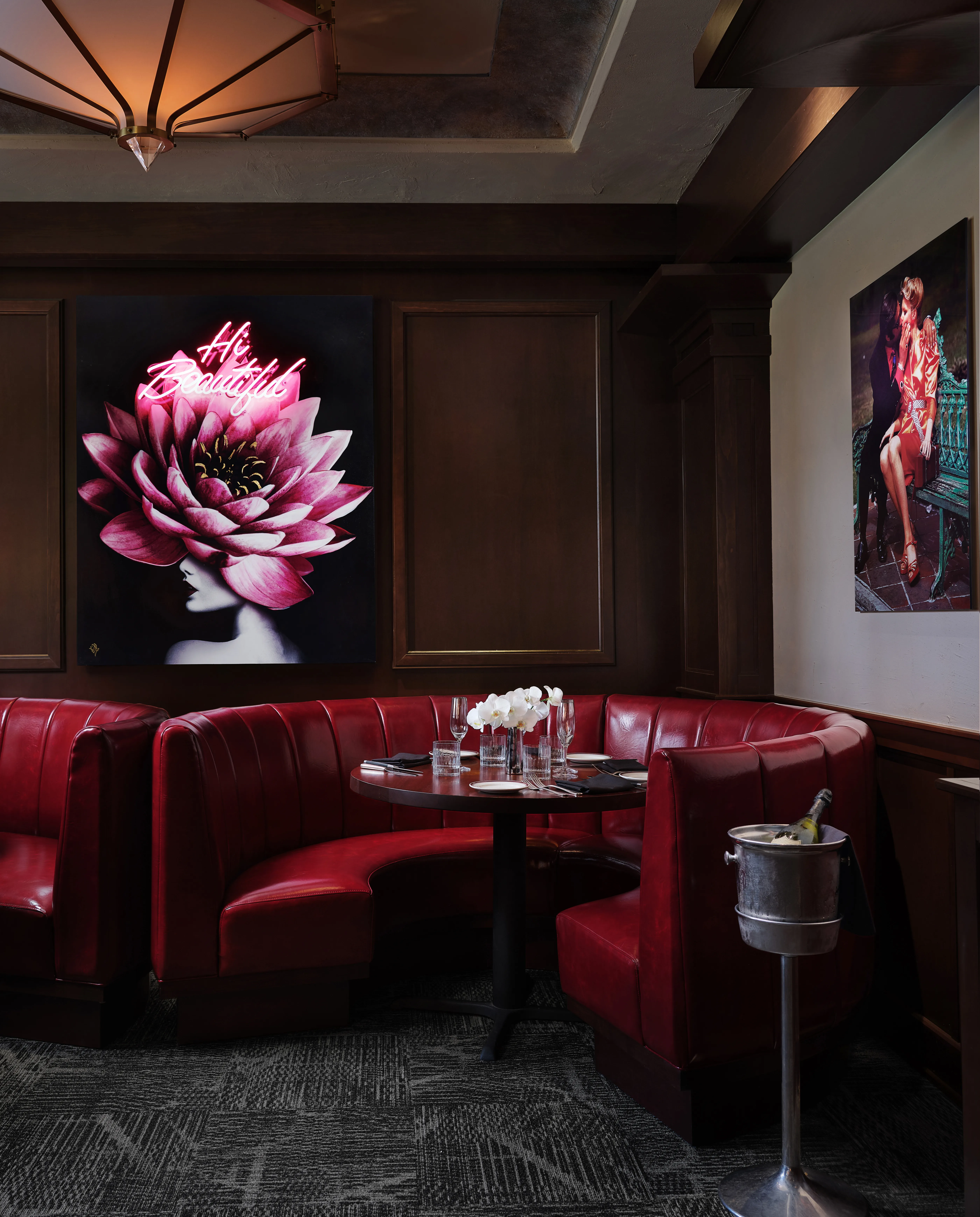 Chops dining room with red leather booths, Buckhead Atlanta